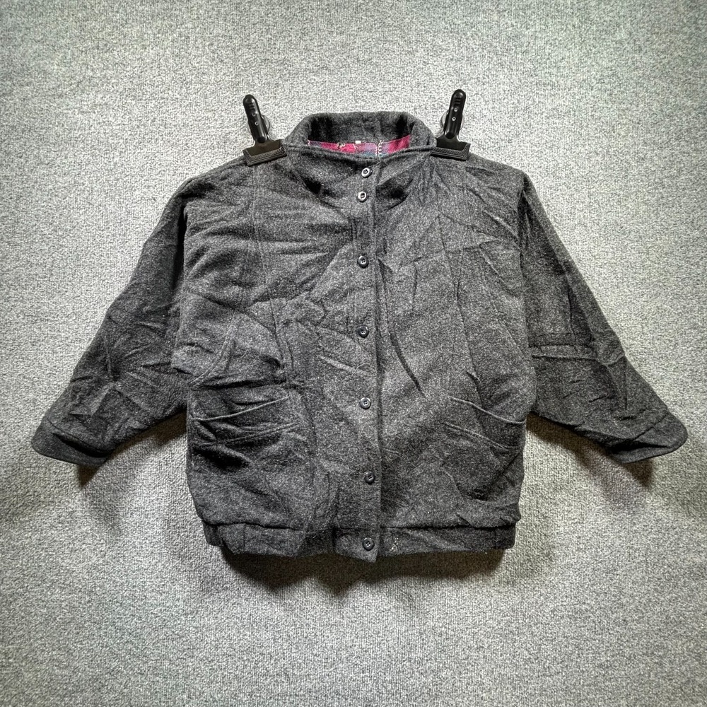 Vintage The Woolrich Bomber Jacket Womens XL Gray Wool Button Front Plaid Lined